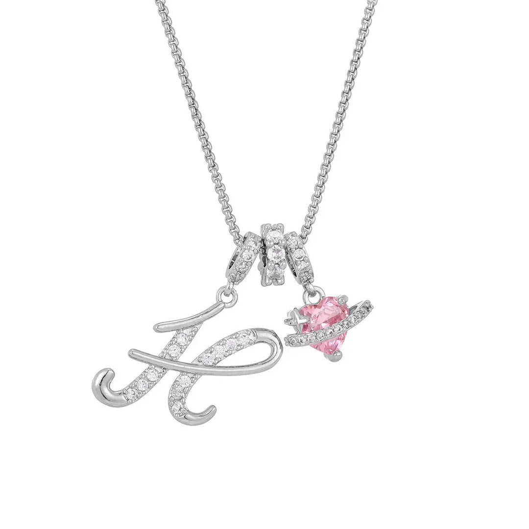 Nerute - Collar Con Inicial y Colgante de Corazón Rosa