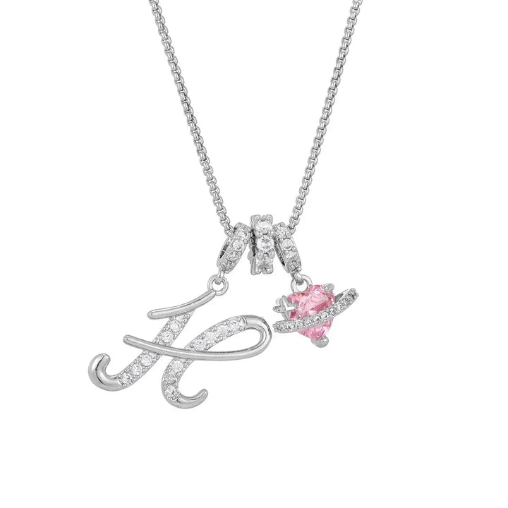 Nerute - Collar Con Inicial y Colgante de Corazón Rosa