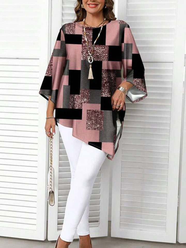 Nurit - Blusa Oversize Estampada a Cuadros Con Manga Corta