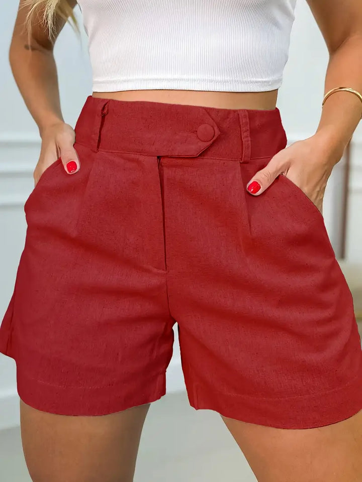 Annora - Pantalones Cortos Informales De Cintura Alta Con Botón
