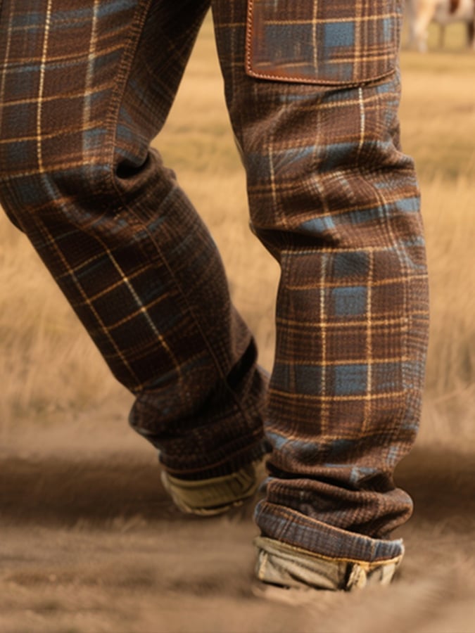 Ravindra - Pantalón De Cuero Con Paneles a Cuadros Vintage