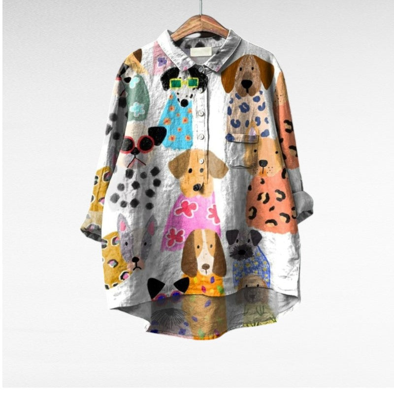 Dovile - Blusa Elegante Con Estampado de Perros
