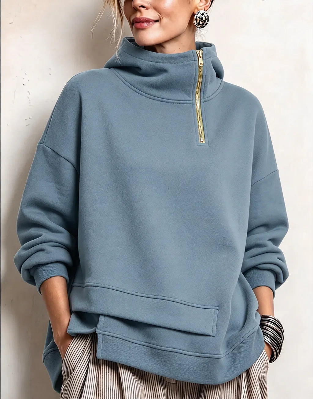Lyona - Sudadera Moderna Asimétrica De Cuello Alto