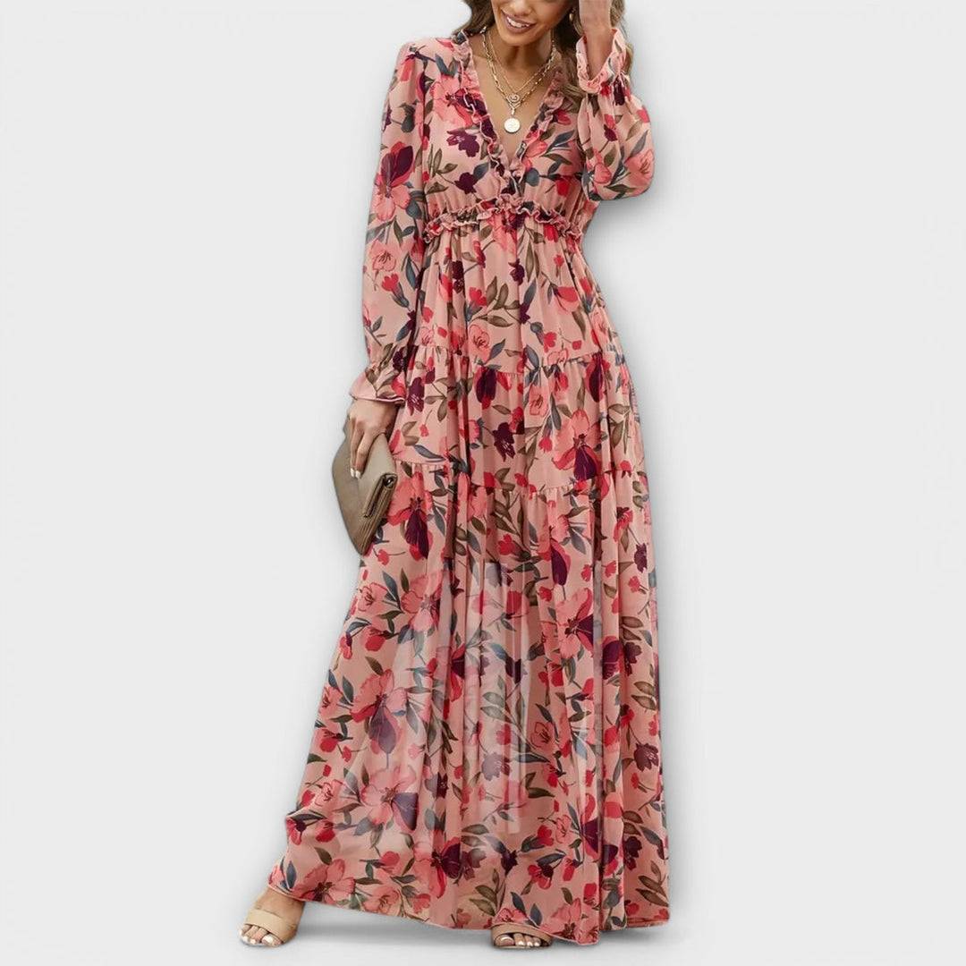 Lukrecija - Vestido largo Con Estampado Floral y Cuello en V