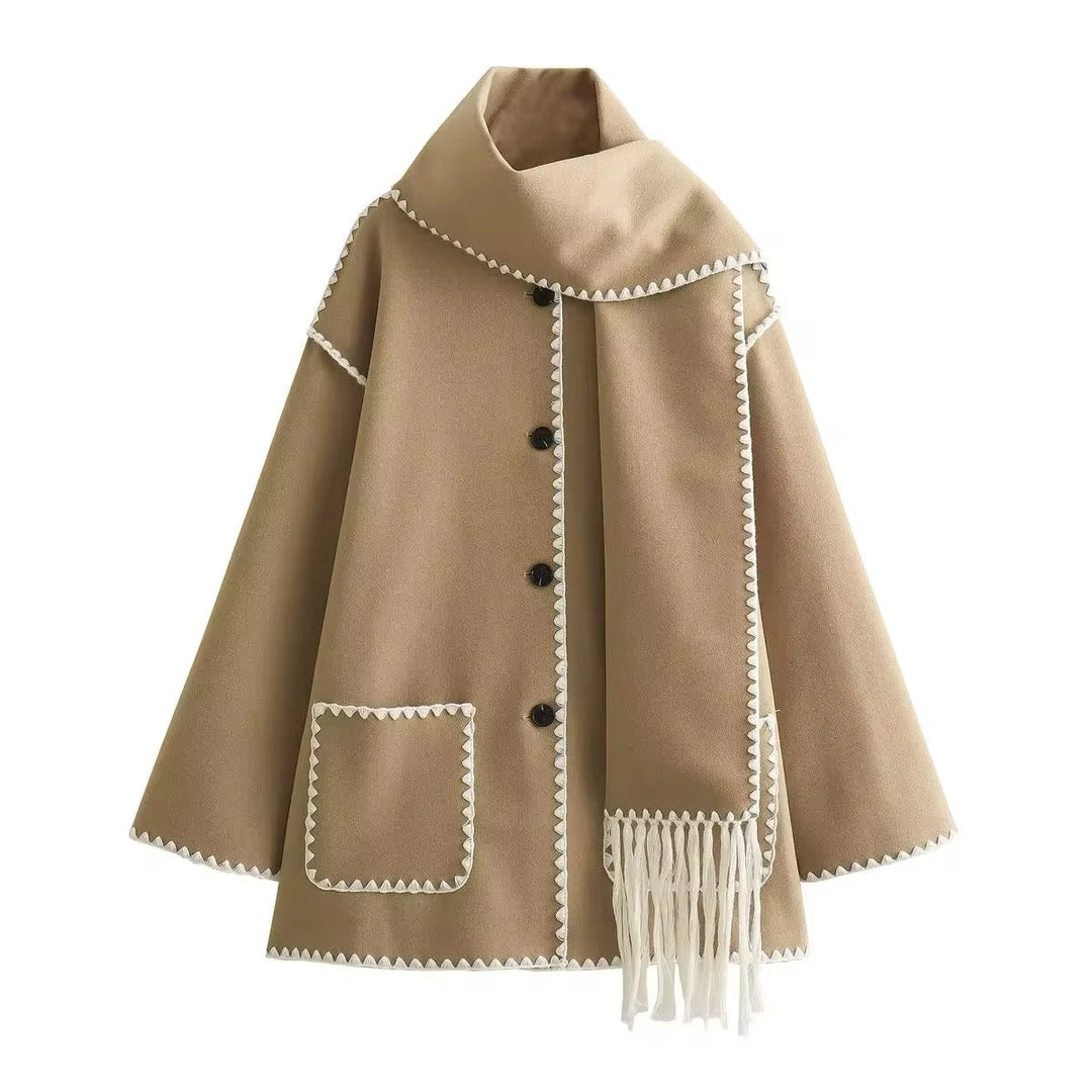 Synia - Abrigo Con Flecos Bordados Y Bufanda a Juego