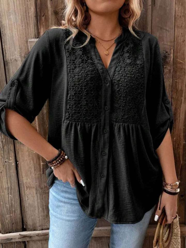 Darshani - Elegante Blusa Con Cuello en V y Botones