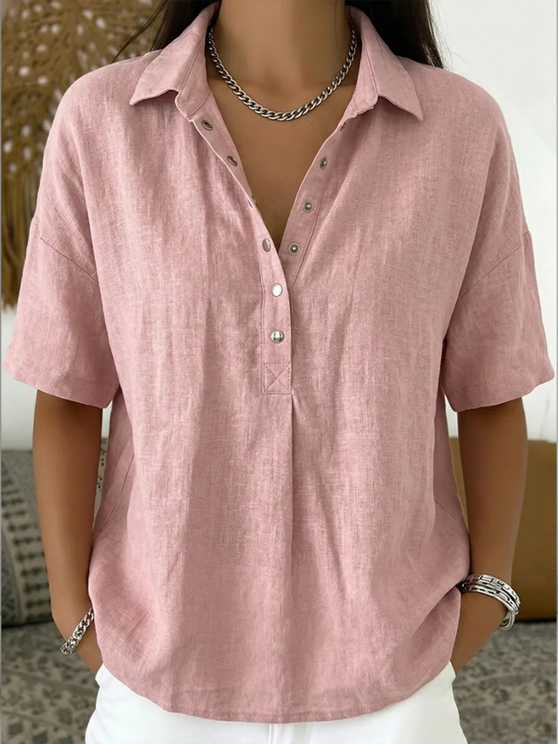 Anzhela - Elegante Blusa De Manga Corta Con Botones