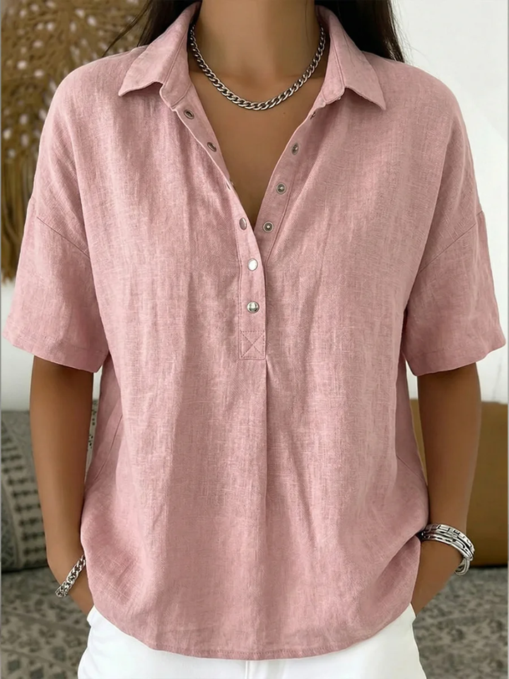 Anzhela - Elegante Blusa De Manga Corta Con Botones