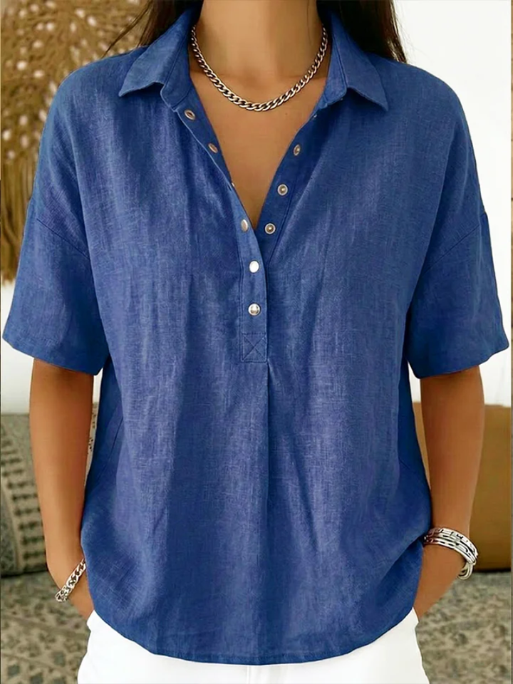 Anzhela - Elegante Blusa De Manga Corta Con Botones