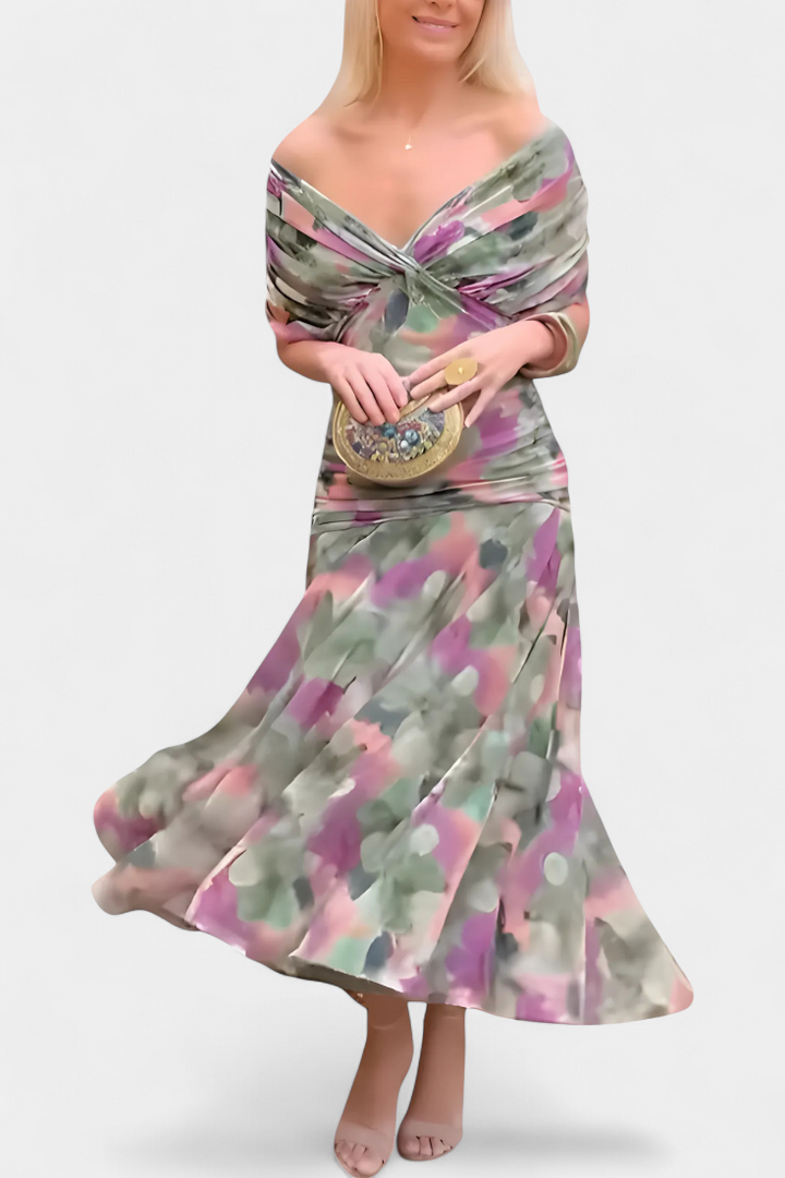 Rawan - Vestido Largo De Gasa Con Hombros Descubiertos