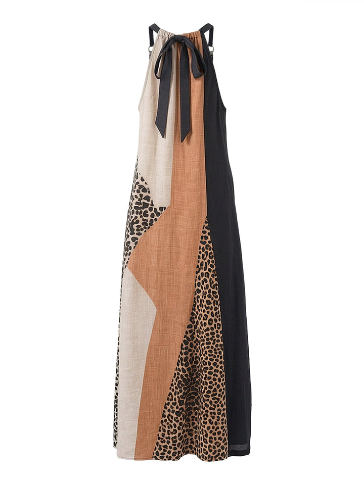 Terina - Vestido Largo Con Paneles De Estampado De Leopardo