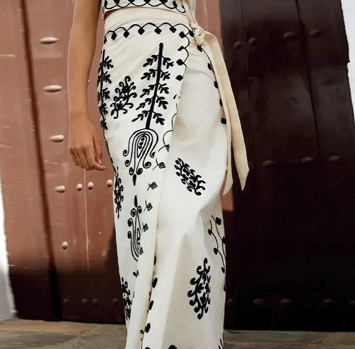 Charitini - Elegante Conjunto De Top Sin Mangas Y Falda Fluida