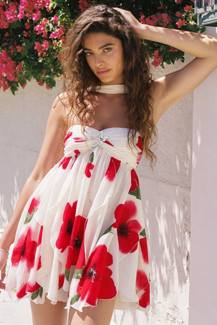 Aonika - Minivestido De Gasa Con Estampado De Flores