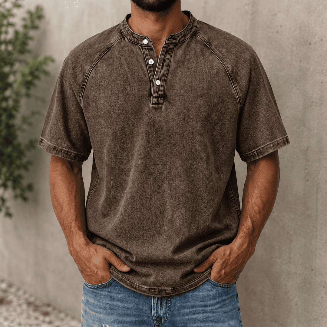 Zerric - Camiseta Henley De Denim De Manga Corta