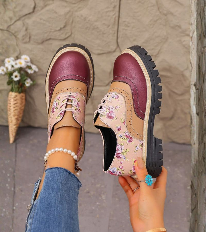 Kiela - Zapatos Oxford Con Estampado Floral Y Suela Gruesa Con Tacos