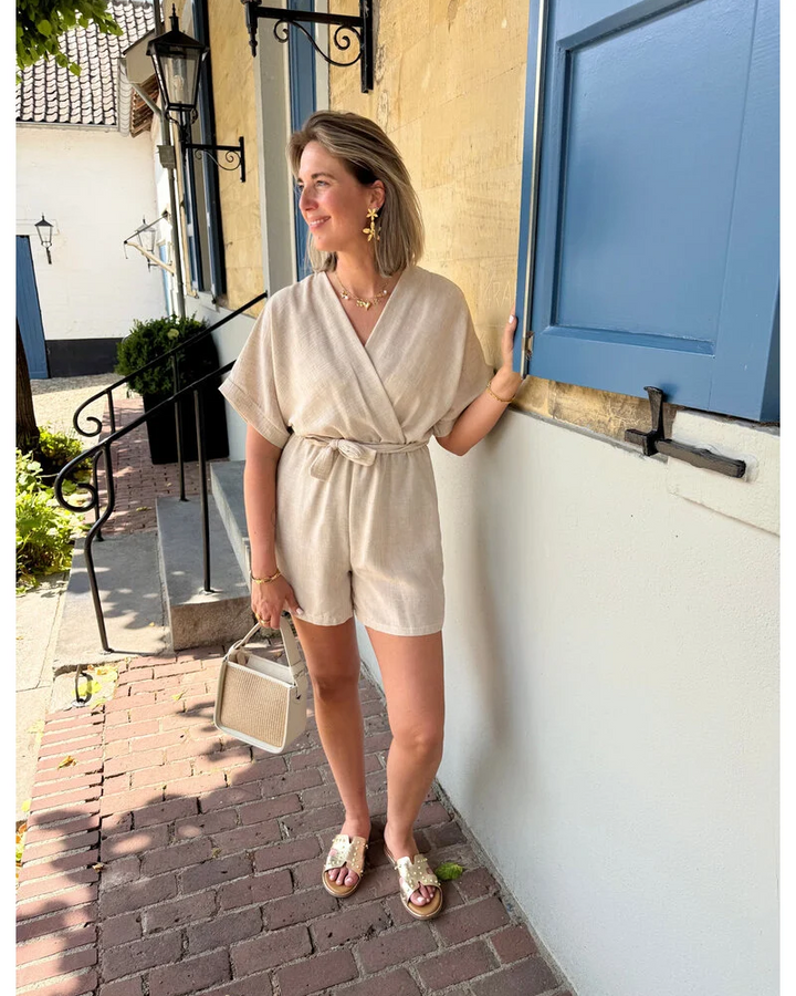 Lerusik - Playsuit De Lino De Manga Corta