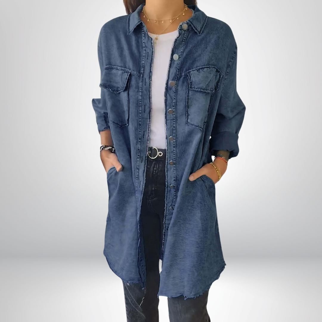 Krystyna - Chaqueta Vaquera Elegante De Manga Larga Con Cuello