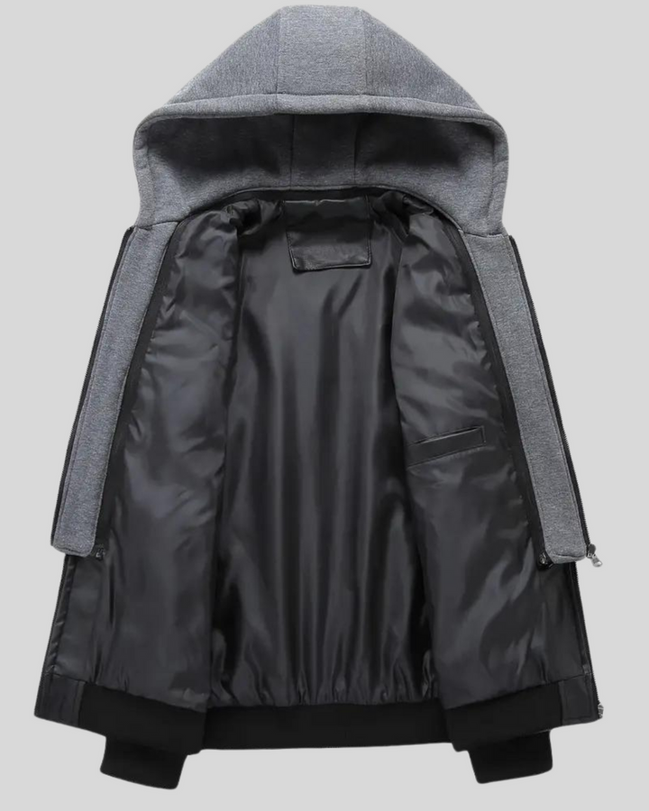 Davor - Chaqueta De Cuero Con Capucha y Doble Cremallera