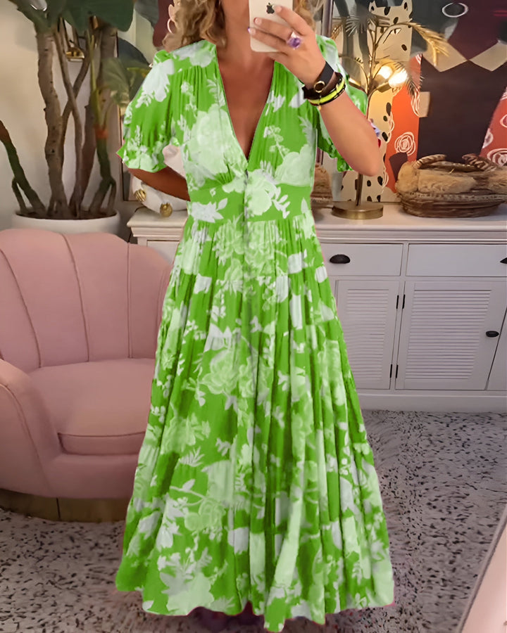 Kaela - Vestido Con Estampado De Flores, Cuello En V y Bolsillos