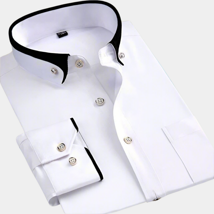 Daarik - Camisa De Vestir De Manga Larga Con Cuello En Contraste
