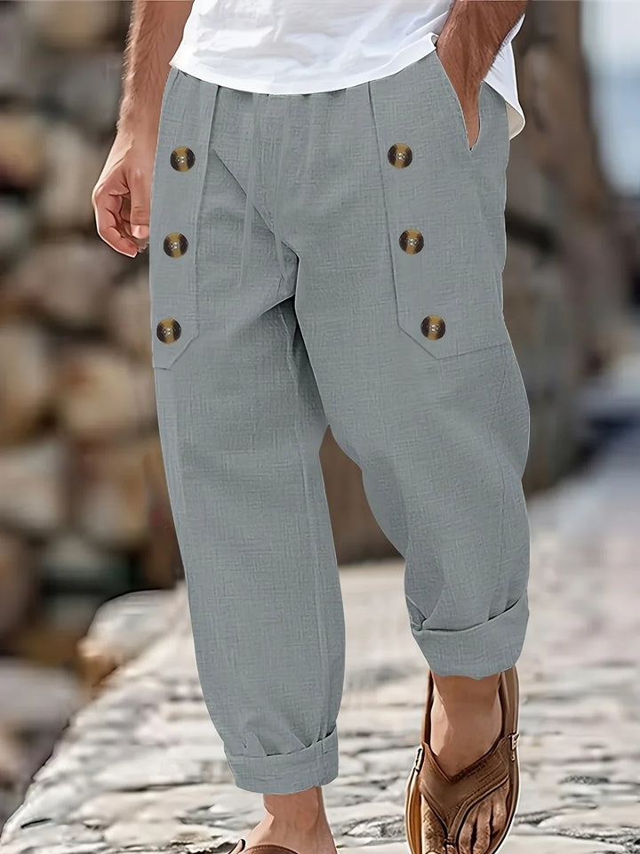 Beslan - Pantalones Elegantes De Pierna Recta Con Botones Dorados