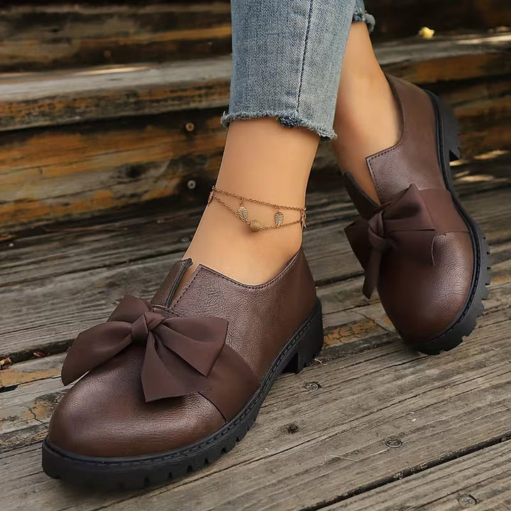 Nargiza - Mocasines Con Punta Redonda Suela Gruesa Y Elegante Lazo Decorativo