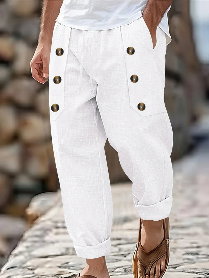 Beslan - Pantalones Elegantes De Pierna Recta Con Botones Dorados