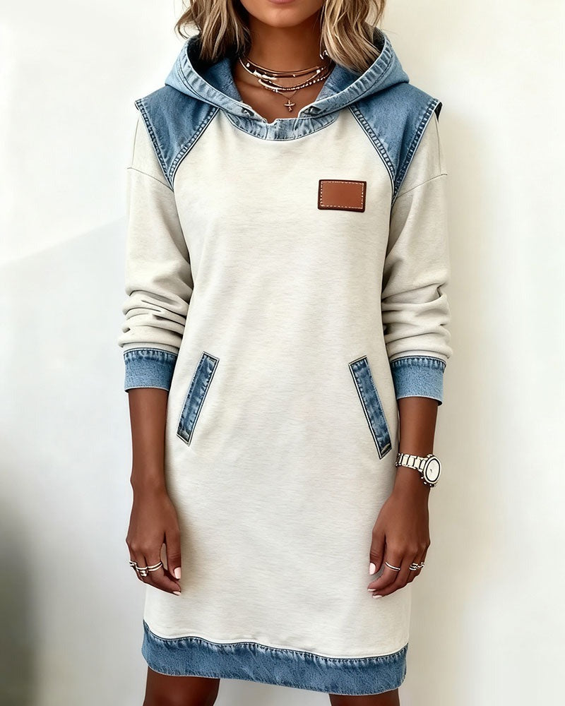 Viktoria - Vestido Informal Con Capucha Y Detalles De Denim