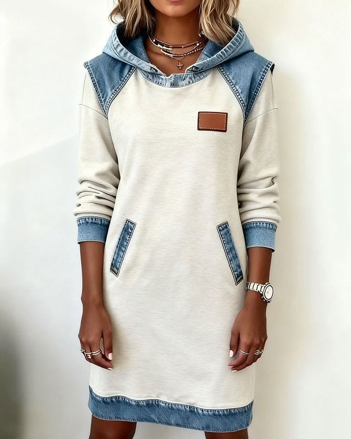 Viktoria - Vestido Informal Con Capucha Y Detalles De Denim