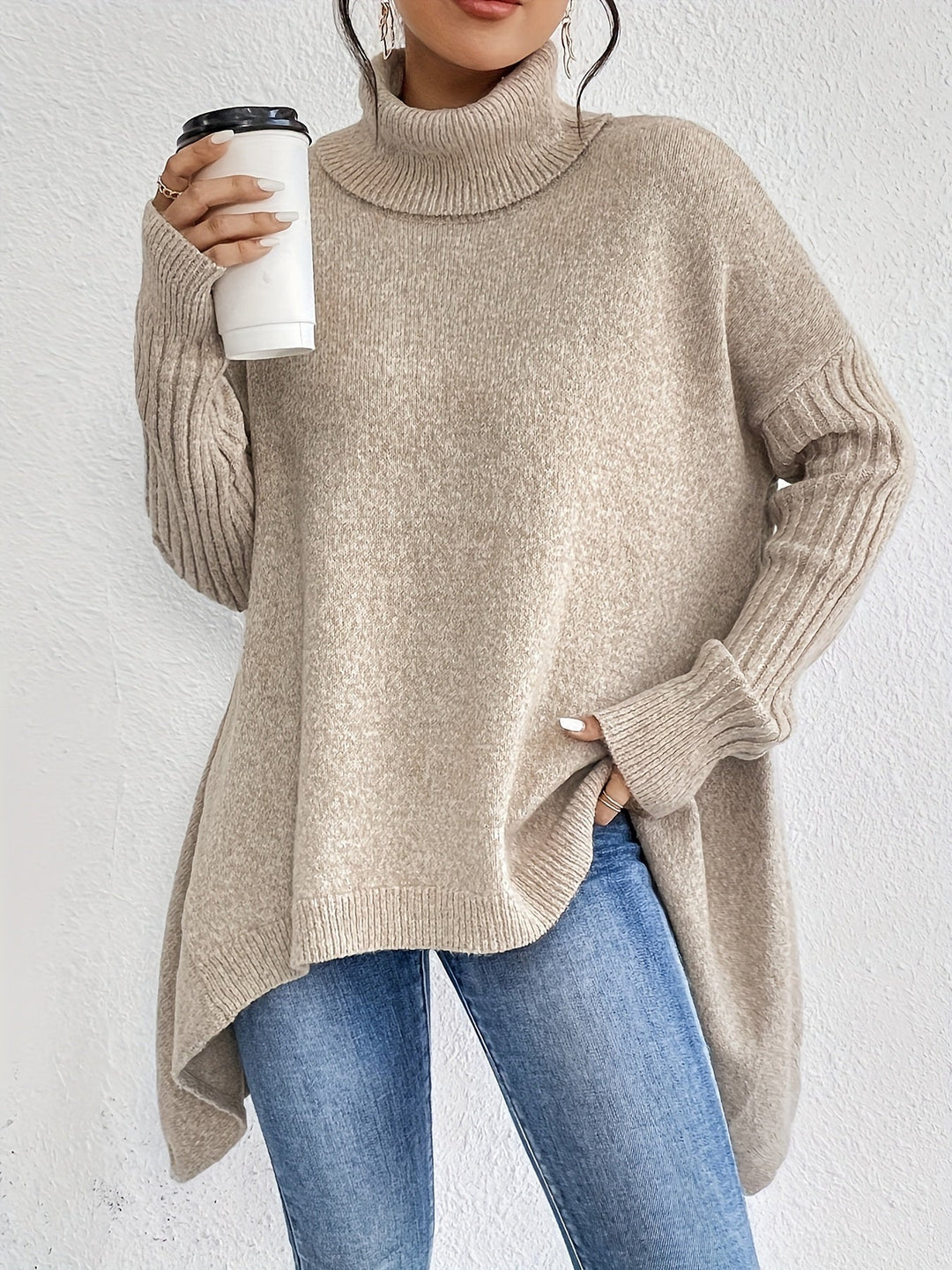 Tahlia - Jersey Informal De Manga Larga y Cuello Alto
