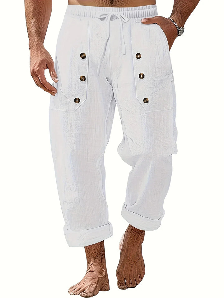 Beslan - Pantalones Elegantes De Pierna Recta Con Botones Dorados