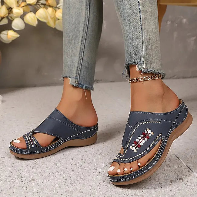Jacky - Sandalias de Cuña Con Lazo Bordado en la Puntera