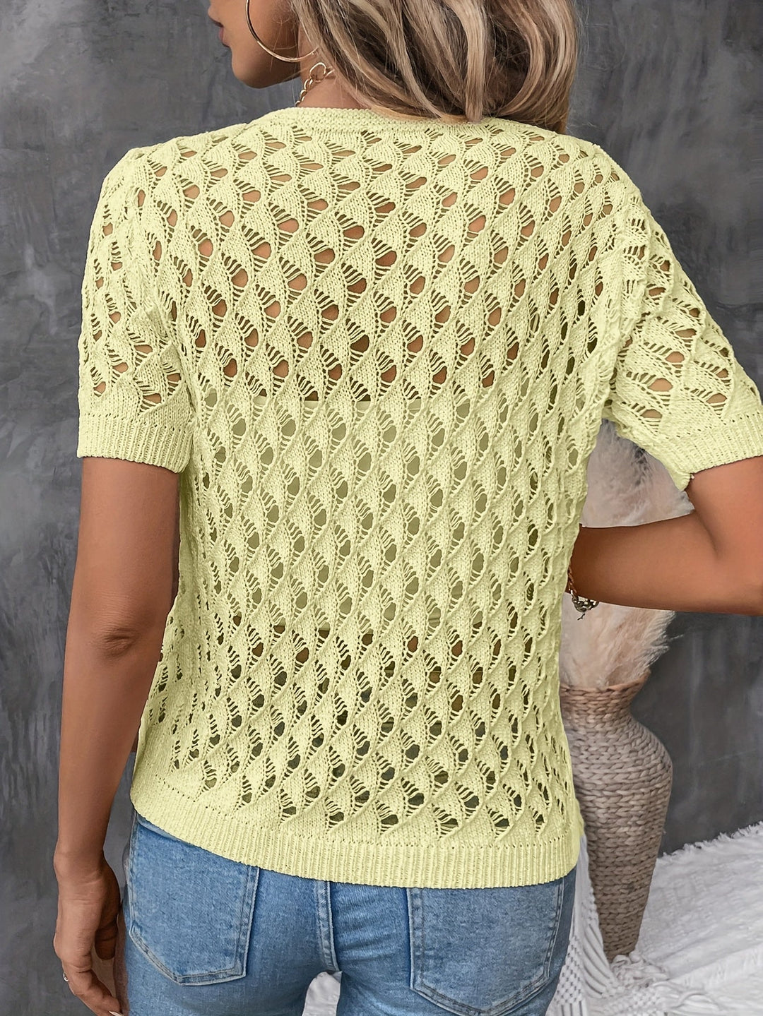 Angelique - Elegante Jersey De Manga Corta Con Encaje Y Escote En V