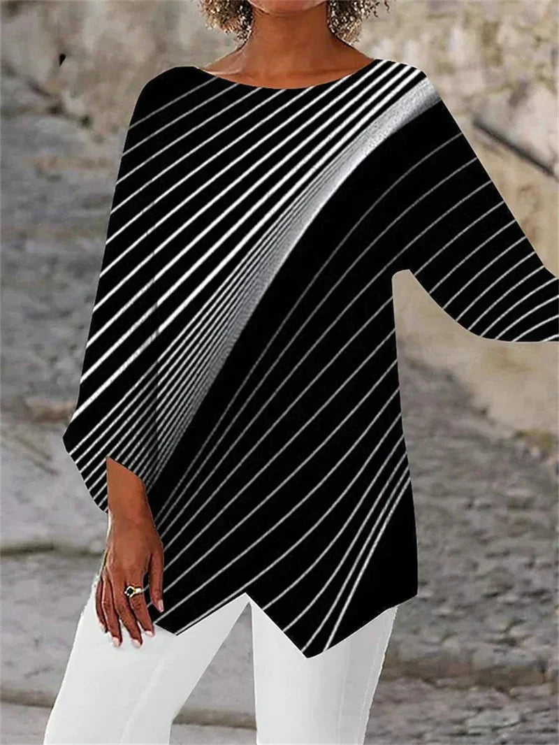 Soraya - Cuello redondo Y Manga Larga Camisa Estampada