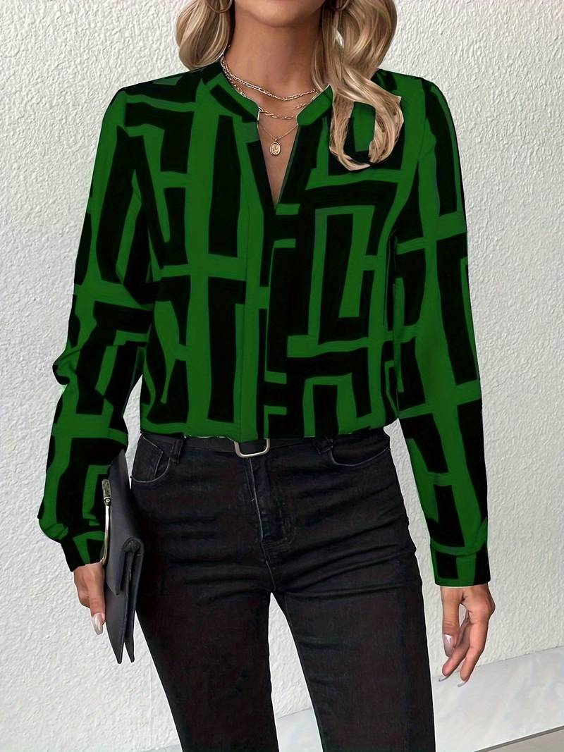 Tzipora - Elegante Blusa De Manga Larga Con Estampado Geométrico