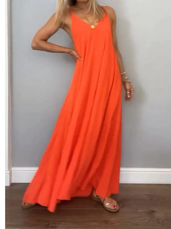 Jolanta - Elegante Vestido De Algodón y Lino Con Cuello En V
