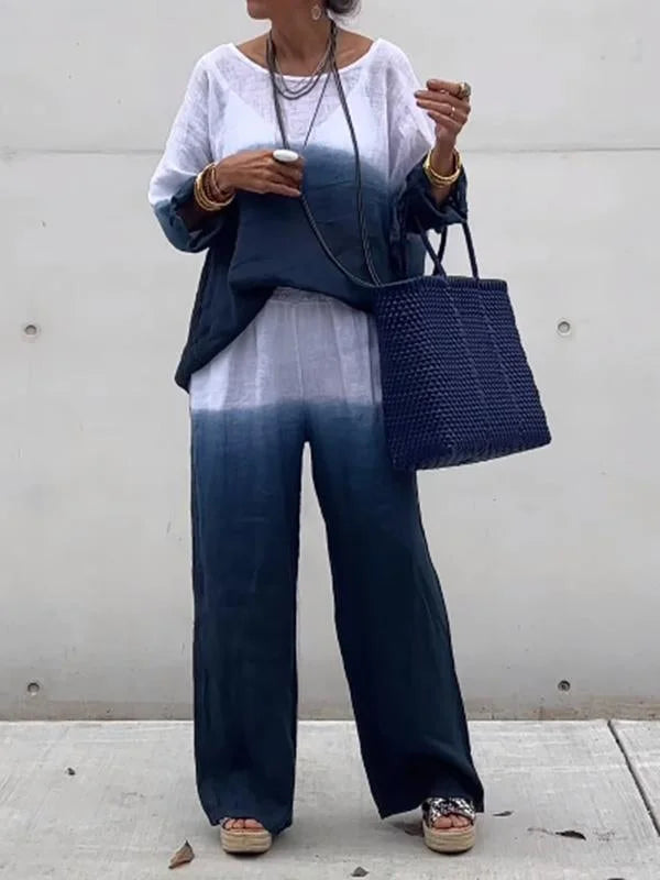 Raminta - Elegante Conjunto De Dos Piezas Confeccionado en Algodón y Lino