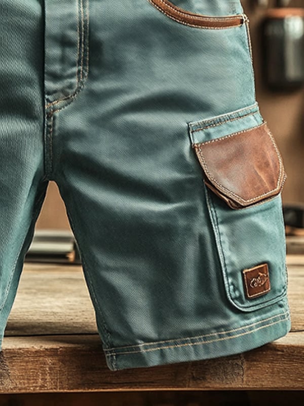 Pantalones Cortos Vintage Para Hombre Con Bolsillos y Costuras Funcionales (Con Cinturón)