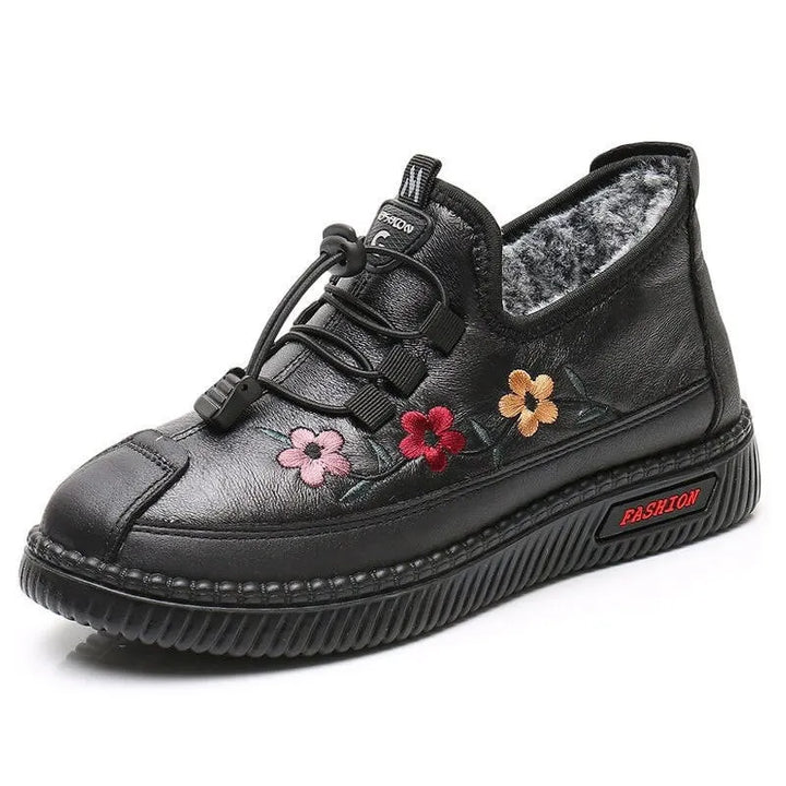 Jaruwan - Botines Con Bordado Floral y Forro de Piel