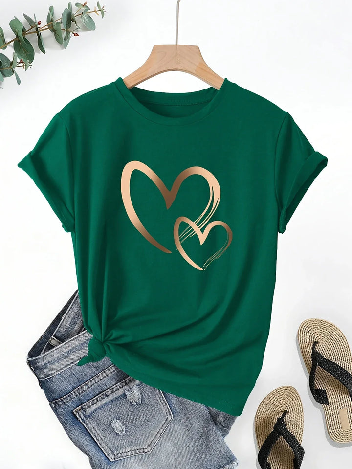 Larson - Informal Manga Corta Camiseta Con Estampado De Corazones