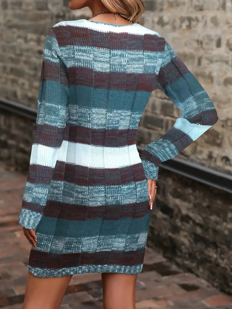 Begum - Casual Manga Larga Vestido De Suéter Con De Punto