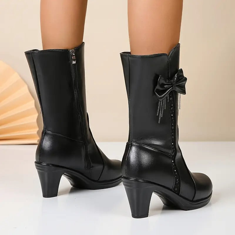 Nuccia - Botas Vintage De Cuero Con Lazo