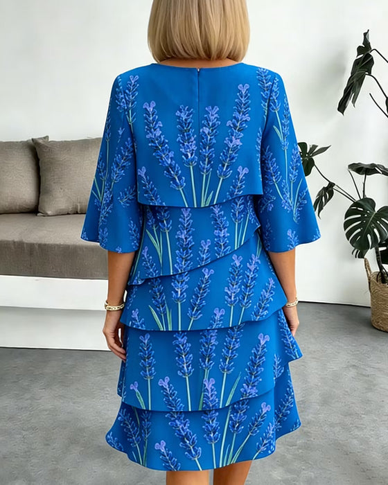 Liania - Vestido en Capas Con Estampado De Lavanda
