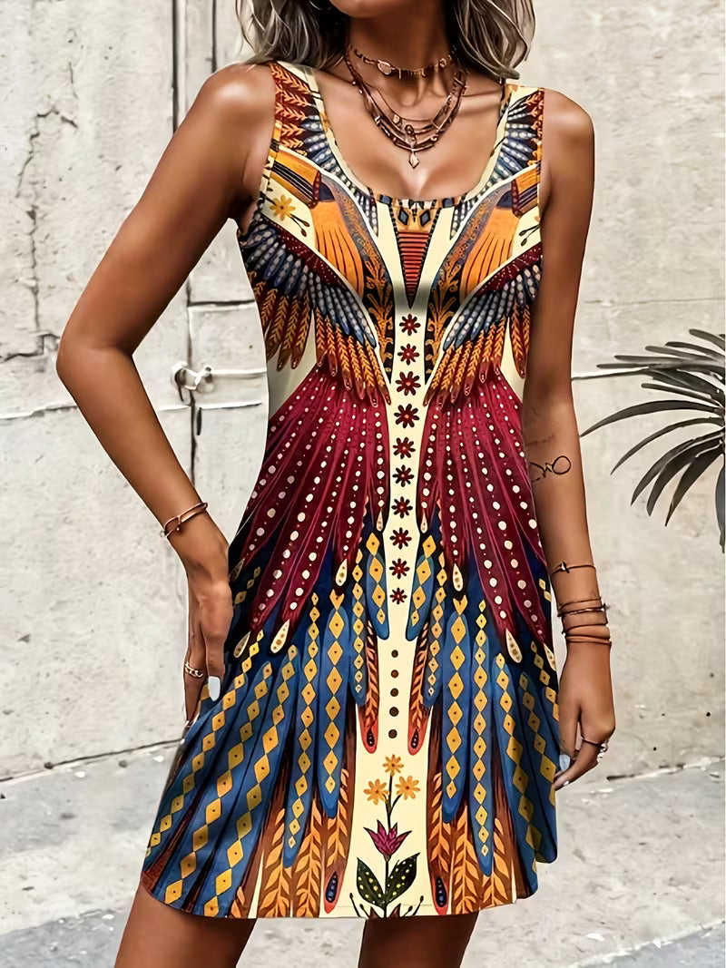 Sajila - Vestido De Verano De Corte en A Con Estampado Bohemio