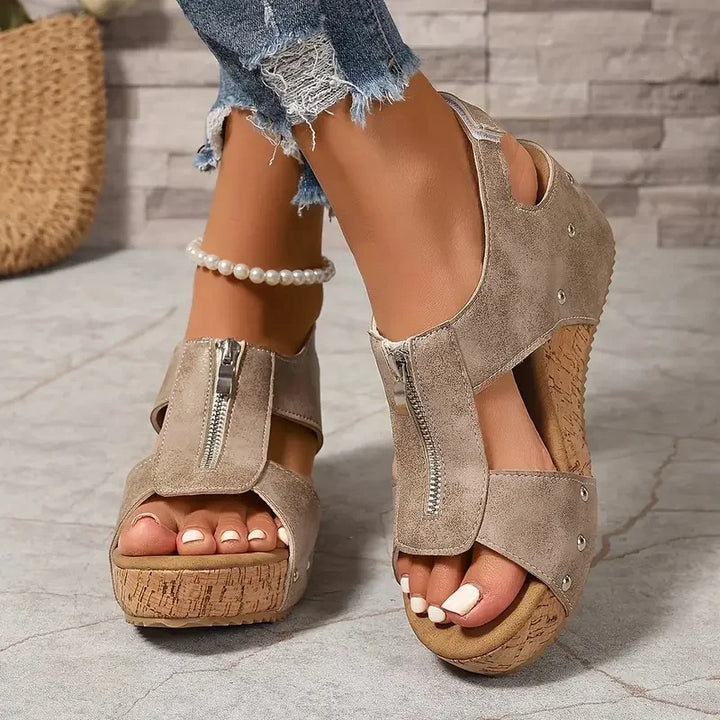 Evridiki - Elegantes Sandalias De Cuña Con Cremallera