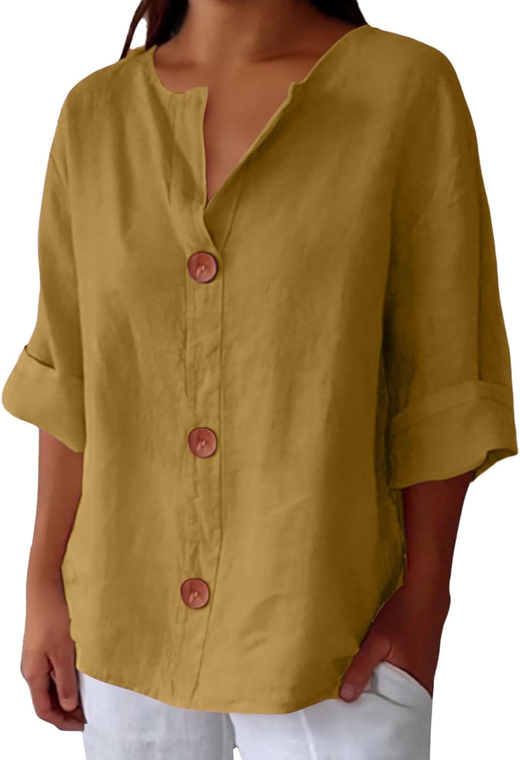 Maeve - Camisa De Algodón y Lino Con Cuello En V