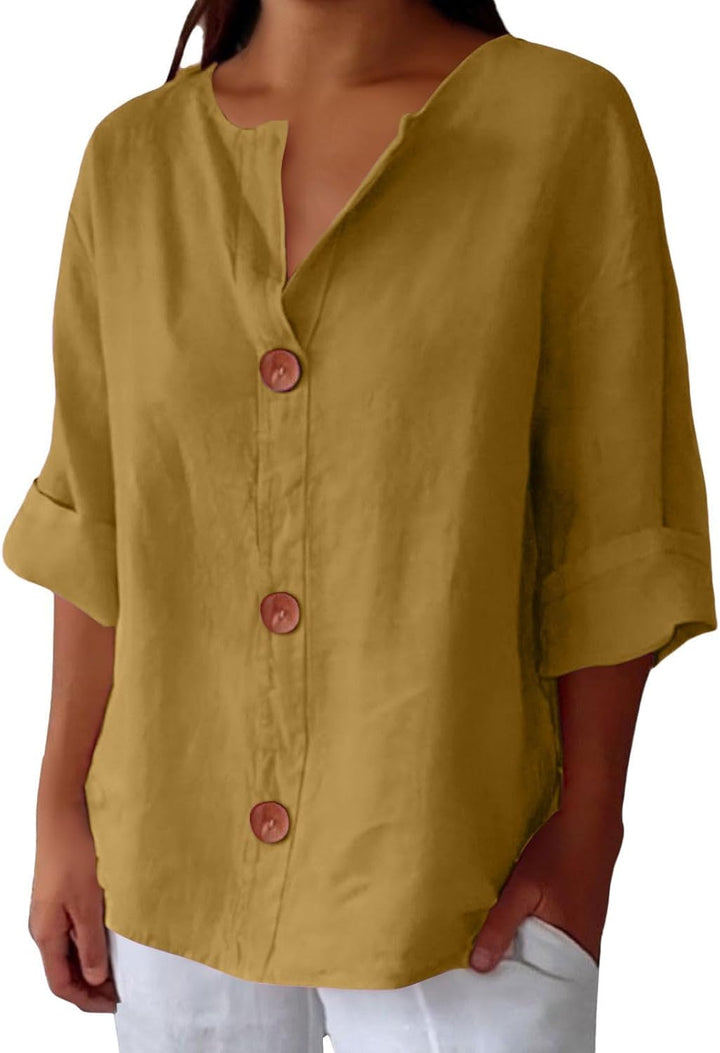 Maeve - Camisa De Algodón y Lino Con Cuello En V