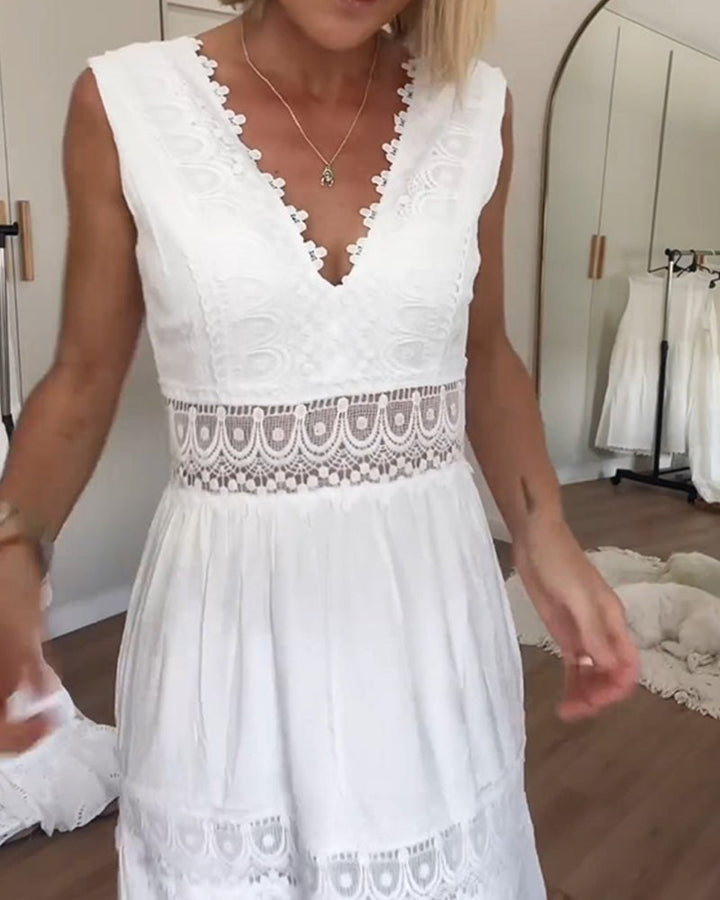 Papakosta - Elegante Vestido Sin Mangas De Encaje