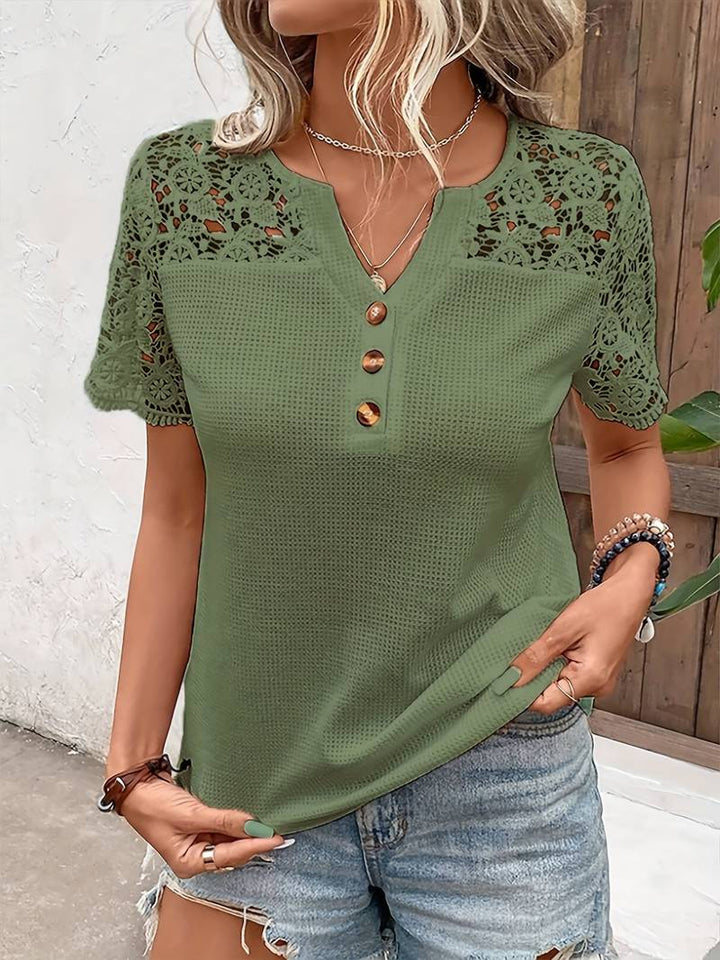 Nisa - Elegante Camiseta De Encaje De Manga Corta
