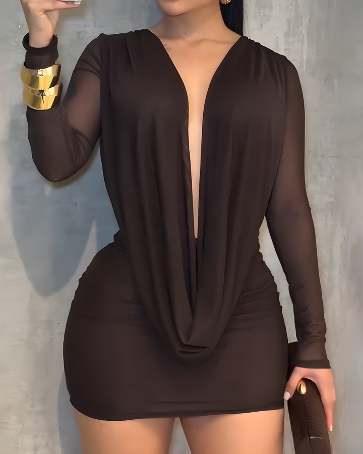 Nixlyn - Minivestido de Malla con Cuello en V y Espalda Descubierta